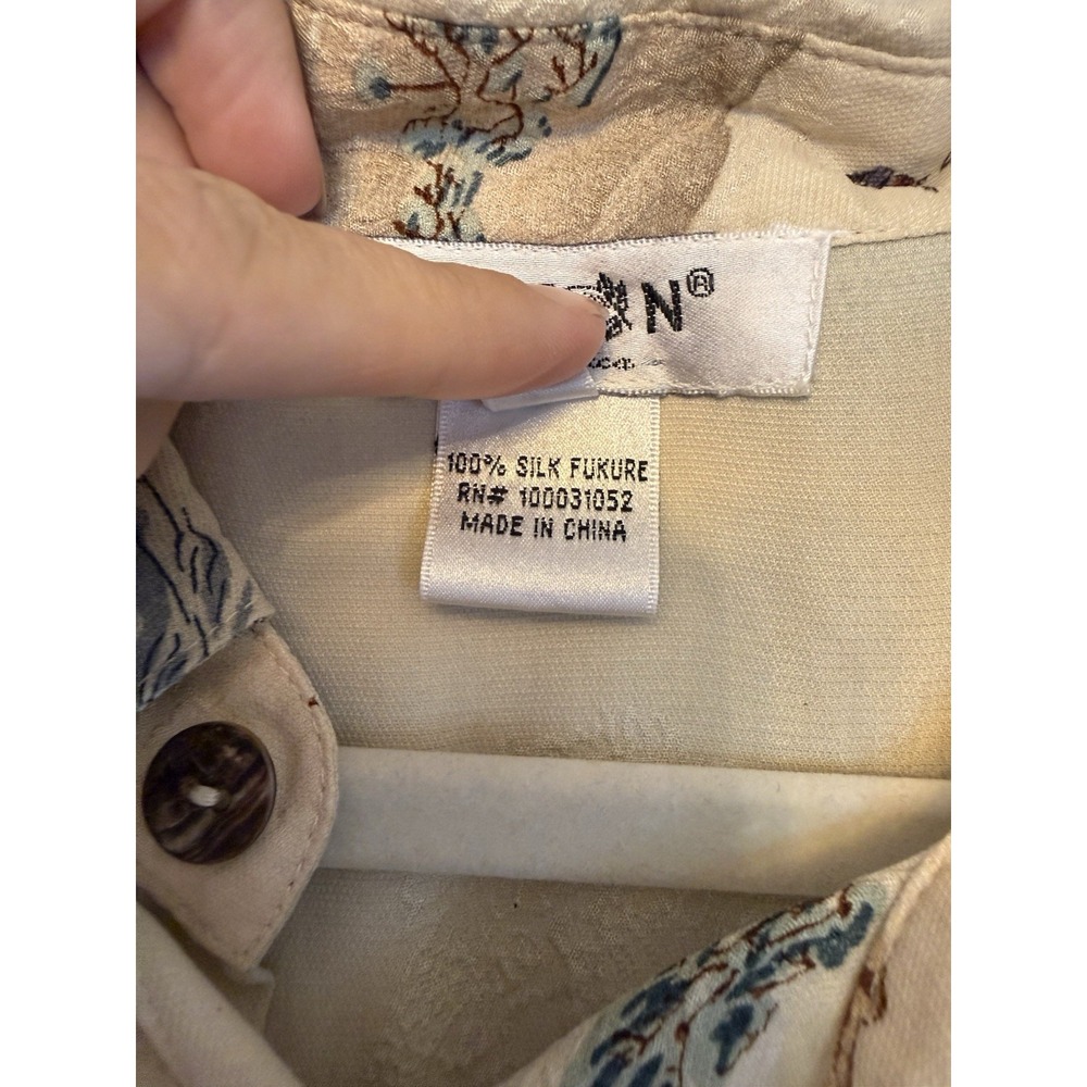 VTG Citron Santa Monica Men's Short Sleeve Silk Shirt – Cream & White Size L - Picture 3 of 8